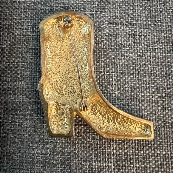 Lot of 2 Enamel Cowboy Boot Brooches Pins Layered 18k Gold Coastal Cowgirl - Picture 4 of 6